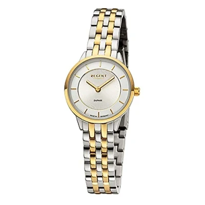 Afbeelding van REGENT Dameshorloge GM 2127 metalen band polshorloge armband analoog tweekleurig URGM2127 horloge, zilver, goud zilver