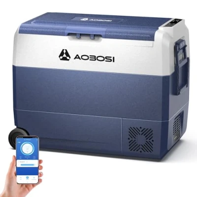 Afbeelding van AAOBOSI Compressor koelbox, 60 l, koelbox voor de auto, met wifi app bediening, 12/24 V en 100 240 V, elektrische tot 20 C, vrachtwagen, boot, camper, camping, afzonderlijke zone