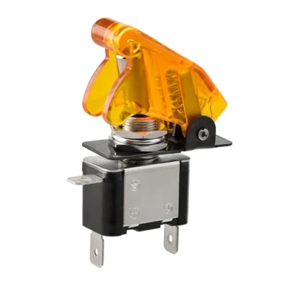 Afbeelding van Heschen Metalen tuimelschakelaar Flick Flip, 12 V 20 A, SPST, aan/uit 2 posities, 3 polig, met waterdichte dop (transparant geel)