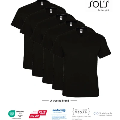 Afbeelding van 5 Pack SOLS V hals, Heren T Shirt 100% katoen Zwart, Maat S
