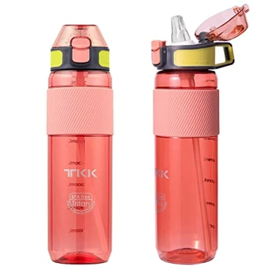 Afbeelding van TITIROBA TKK drinkfles met rietje, 750 ml, lekvrij, BPA vrij, Tritan, spotr voor fiets, camping, yoga, gym, roze 1003