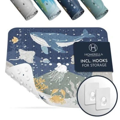 Afbeelding van Homerella Douchemat voor kinderen, huidgevoelig, 53 x cm, inclusief Ophanghaken, antislipmat douche, BPA vrij, latexvrij, antislip, schimmelbestendige en machinewasbare douchemat, antislip