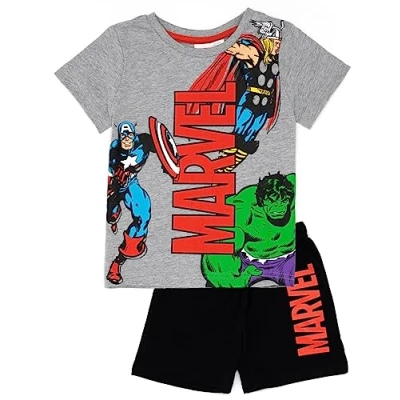 Afbeelding van Marvel jongens grijs/zwarte pyjama Kids Thor Iron Man Hulk Captain America Superheld T Shirt Shorts Pjs Set Film Comic Books Character Merchandise Gifts