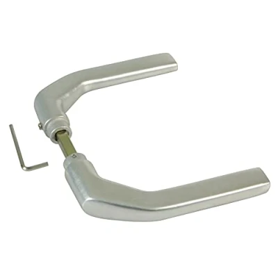 Afbeelding van Amig Deurklinkset, zilverkleurig, van aluminium, zonder plaat, ideaal voor doorgang en ingangsdeuren 130 x 61 mm · maximale deurdikte 65 handvat met functionele zwengel, decoratief modern