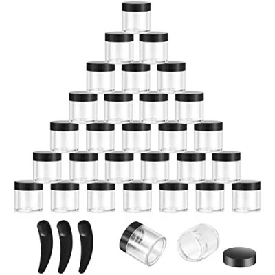 Afbeelding van 30 Lege Crèmepotten met Deksel, Mini Cosmetische Potjes Behuizing, 10 ml Lippenbalsem Potten Dozen 3 Spatels, Reisvoorbeeld Container Set voor Nail Art, Crème Zwart