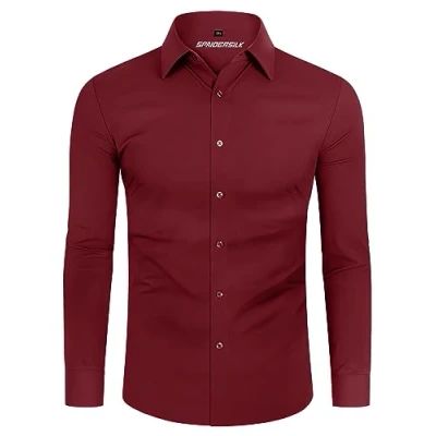 Afbeelding van DEMEANOR Overhemd heren stretch lange mouwen vrijetijdshemden voor hemd slim fit zakelijke overhemden strijkvrij heren, rood, L