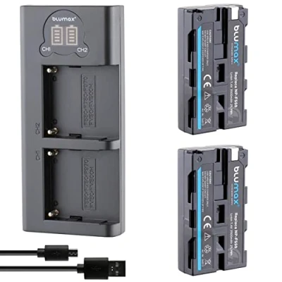 Afbeelding van Blumax 2X Batterij NP F550 / F750 3500mAh LG Cellen + Turbo Charger compatibel met Sony F570 F530 voor Flitsers Videolampen Veldmonitoren