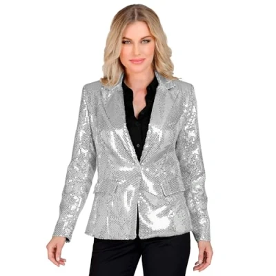 Afbeelding van Widmann Jaren 20 Danseressen Kostuum Pailletten Party Blazer Silly Silver Vrouw Zilver Medium Carnavalskleding Verkleedkleding