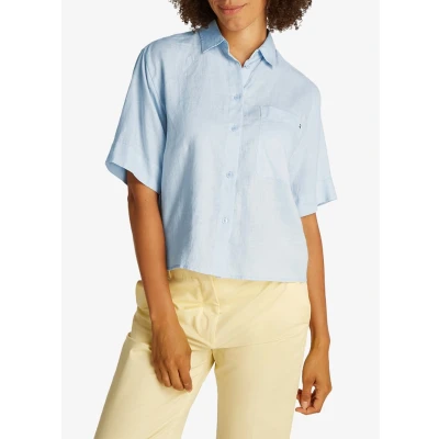 Afbeelding van Tommy Hilfiger dames Blouse van linnen met borstzak in de kleur Lichtblauw, maat: 34