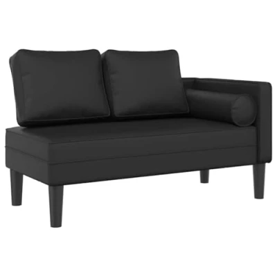 Afbeelding van vidaXL Chaise longue met kussens kunstleer zwart