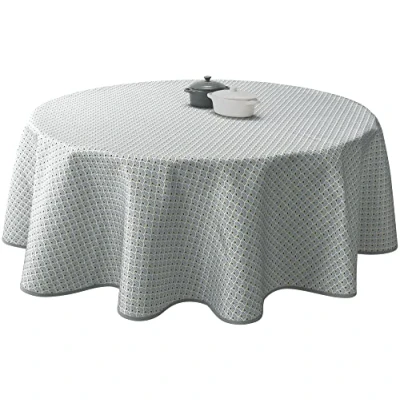 Afbeelding van Le linge de Jules Tafelkleed, vuilafstotend, pauw grijs, zwart, saffraan, rond, 160 cm