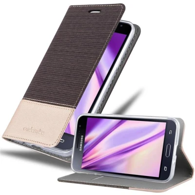 Afbeelding van Cadorabo Hoesje geschikt voor Samsung Galaxy J3 2016 in ANTRACIET GOUD Beschermhoes met magnetische sluiting, standfunctie en kaartvakje Book Case Cover Etui