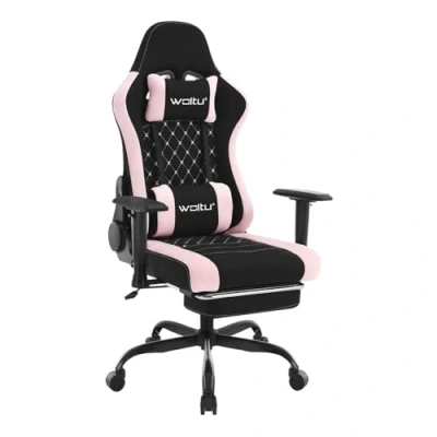 Afbeelding van WOLTU GS09szg Gamingstoel met massageapparaat, ergonomische bureaustoel, hoofdsteun en lendensteun, verstelbare gamingstoel, 150 kg, netweefsel, zwart + roze