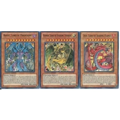 Afbeelding van YuGiOh GX Legendary Collection 2 Single Card Ultra Zeldzame set van 3 Sacred Beast Cards Uria, Hamon Raviel Yu Gi Oh!