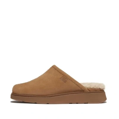 Afbeelding van Fitflop Heren Gen ff Shearling gevoerde suède pantoffels schoen, Woestijn Tan, 43 EU
