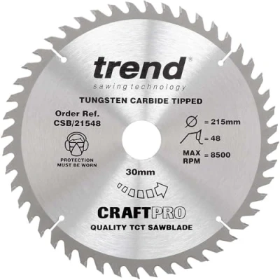 Afbeelding van Trend CraftPro crosscut TCT afkortzaagblad, 215 mm diameter x 48 tanden 30 zaagsnede, wolfraamcarbide getipt, CSB/21548