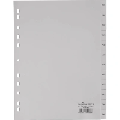 Afbeelding van Durable Tabbladen A4 12 delig bedrukte tabs Dec Jan PP, grijs