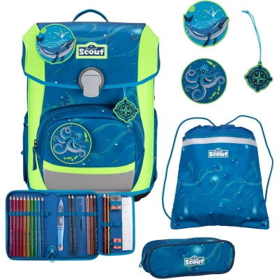 Afbeelding van Scout Schooltas Basic Neo Set 4 delig Deep Sea Blauw