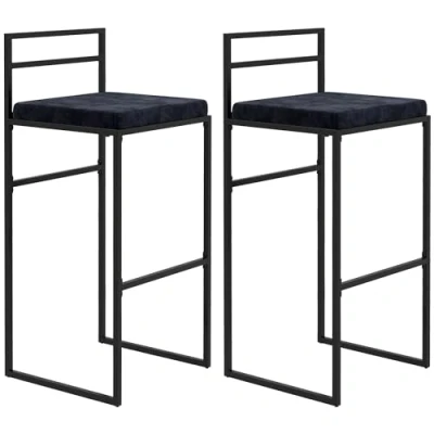 Afbeelding van HOMCOM Set van 2 hoge stoelen, barkrukken, stalen frame, hoogte 74 cm, met voetensteun, fluwelen zitkussen, barstoelen, elegante moderne stijl, zwart