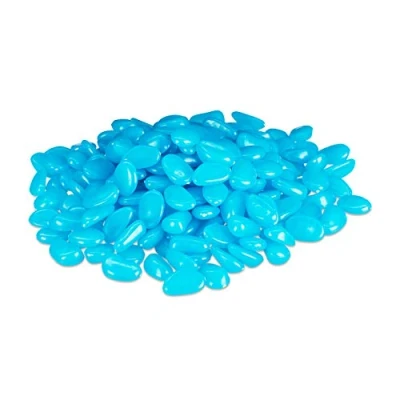 Afbeelding van Relaxdays siergrind tuin siersteentjes fluorescerend 200 stuks tuinstenen aquarium blauw