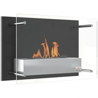 Afbeelding van HOMCOM Bio ethanolhaard, wandinbouw, brander/brander/brander/brander/brander/1,5 l, ca. 3 uur brandduur, afmetingen: 60 x 22 40 cm, afdekking 20 25 m², roestvrij staal