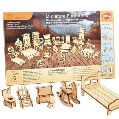 Afbeelding van 1 SET = 34 STKS Poppenhuis Meubels Houten 3D Puzzel Schaal Miniatuur Modellen DIY Accessoires ...