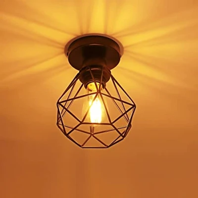 Afbeelding van iDEGU Vintage industriële plafondlamp met metalen kooi, hanglamp, geometrisch design, E27 voor slaapkamer, café, restaurant, hal, gang, 16 cm, diamantkooi