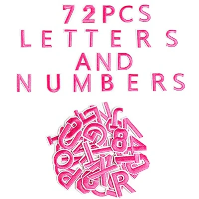 Afbeelding van Harsgs 72 stuks opstrijkbare letters nummers patches, geborduurde patches A Z 0 9 applicatie voor kleding, jurk, hoed, jeans, doe het zelf accessoires, roze