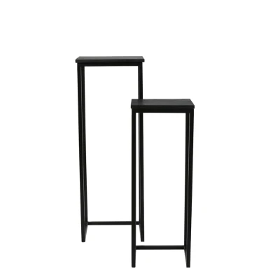 Afbeelding van Light &amp; Living Bryson zuil set van 2 hout mat zwart Metaal