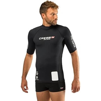 Afbeelding van Cressi Rash Guard Man Black Dive Center Men&#039;s Short Sleeve Protective Jersey in Elastische Stof Met Uv (Upf) 50+ Zonwering