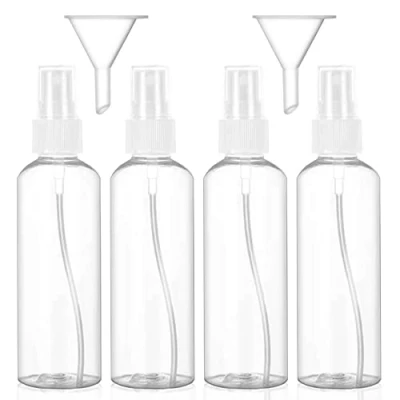 Afbeelding van Hanyousheng spuitfles, transparante verstuiverflessen, 4 x 100 ml plastic fijne nevel draagbare reisflessenset met 2 trechters, voor parfums, oliën en steviger