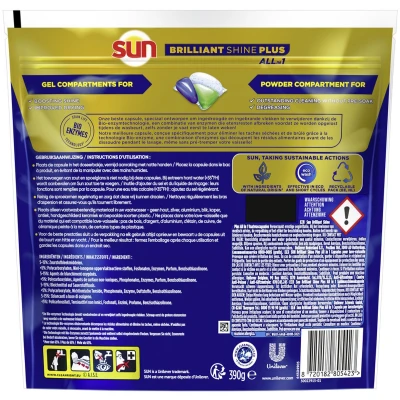 Afbeelding van Sun Brilliant Shine+ All in 1 Vaatwascapsules 26 stuks
