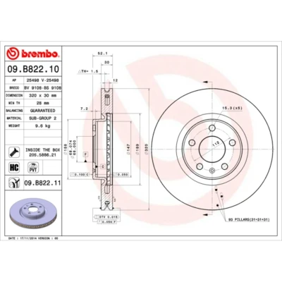 Afbeelding van Brembo Remschijf 09.B822.11