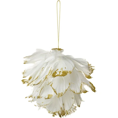 Afbeelding van Clayre &amp; Eef Decoratie Hanger Bloem 12x12x12 cm Wit Veren