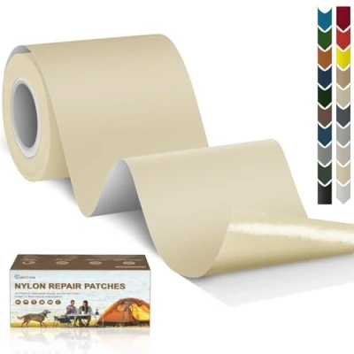 Afbeelding van Cahomo Zelfklevende nylon patch 7,6 x 200 cm, reparatiepleisters, waterdicht, zelfklevend, voor jassen, tenten, paraplu&#039;s, geel/beige