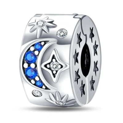 Afbeelding van LNQOBU Clip/stopper bedel voor armband 925 Sterling zilver Pave Cubic Zirkonia Charm Bead Star Moon Blue Butterfly sieraden cadeau vrouw,