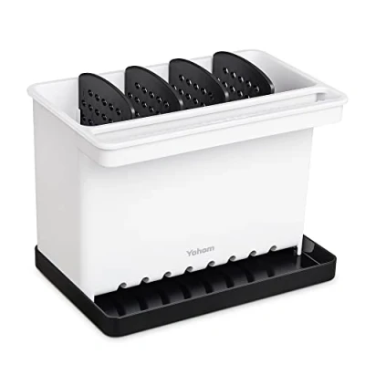 Afbeelding van YOHOM Zwart Keuken Sponshouder voor Gootsteen Borstelhouder Spoelbak Caddy Organizer met Afvoerbak 3 in 1 Spoelborstelhouder Scheidingswanden