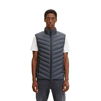 Afbeelding van TOM TAILOR Uomini Lichtgewicht gewatteerd vest 1031473, 24267 Grey Twill Structure, XXL