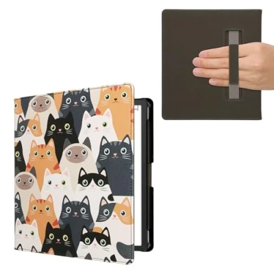 Afbeelding van kwmobile E reader hoesje geschikt voor Amazon Kindle Scribe (2022/2024) hoes flip case met magneetsluiting Ereader cover Katten design in oranje / zwart wit