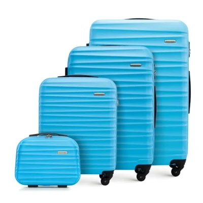 Afbeelding van WITTCHEN Reiskoffer 4 delige kofferset Rollende koffer Trolley Handbagage Harde schaal van ABS met spinnerwielen Cijferslot Telescopisch handvat GROOVE Line Blauw