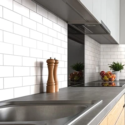 Afbeelding van Tegelstickers, 10 x 20 cm (H B L), zelfklevend, voor badkamer, keuken, 50 120 cm, wit, 30 stuks