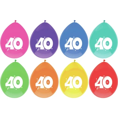 Afbeelding van Ballonnen 40 jaar frisse kleuren 8 stuks