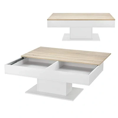 Afbeelding van Salontafel Lünen met opbergruimte 110x60x40 cm eiken en wit