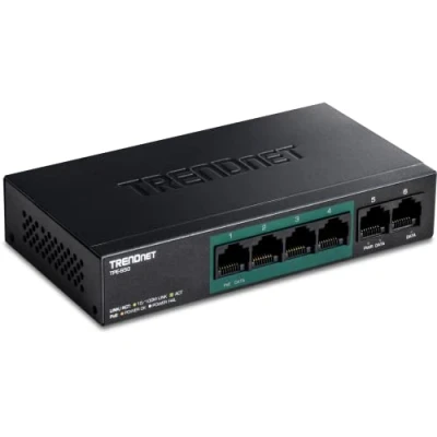 Afbeelding van TRENDnet TPE S50 6 Port Fast Ethernet PoE + switch, 4 x poorten, 2 60 W budget, netwerkschakelaar, metaal