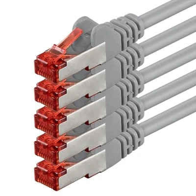 Afbeelding van 1aTTack, CAT6, SSTP, dubbel afgeschermd, netwerkkabel met 2 x RJ45 connector, set (5 stuks) 7,5 Meter grijs, 5 stuk