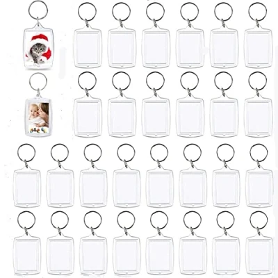 Afbeelding van Blanco Foto sleutelhangers, 30 stuks helder acryl insert afbeelding sleutelhanger voor gepersonaliseerde dubbelzijdige foto&#039;s, doe het zelf sleutelhangers familie, vrienden,