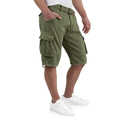 Afbeelding van Indicode Kjeld Cargoshorts voor heren, met 6 zakken, incl. stoffen riem van 100% katoen, korte broek, bermuda, zomer, herenshorts, cargobroek, zomerbroek mannen, leger, 5XL