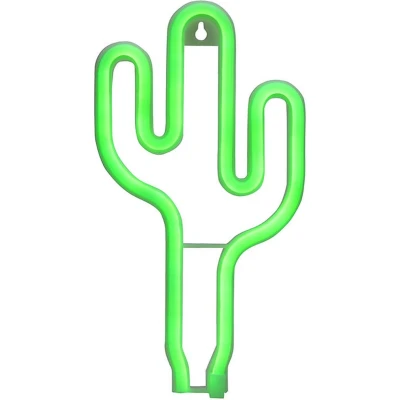 Afbeelding van LED Neon Wandlamp &quot;Cactus&quot;, Op Batterijen en USB, 27x15x2cm, Groen