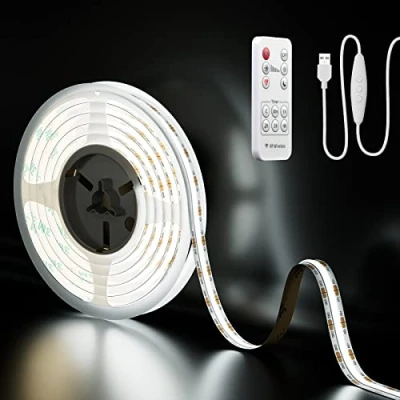 Afbeelding van USB 5V LED strip wit 2M met afstandsbediening,PAUTIX 640LEDs 6000K dimbare COB stripverlichting CRI85+ TV achtergrondverlichting,flexibele vloerlamp voor keuken, huis DIY verlichting
