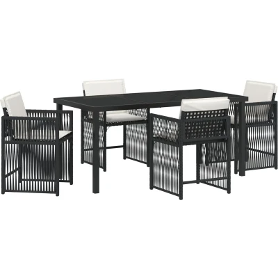 Afbeelding van vidaXL 5 delige Tuin Set met Kussens Zwart Poly Rattan